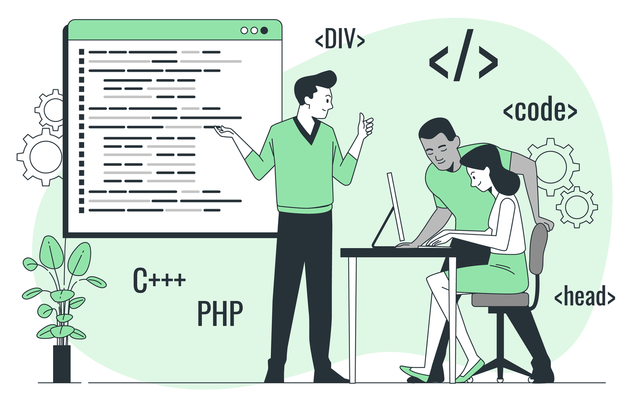 kod strony, programiści podczas wspólnej pracy