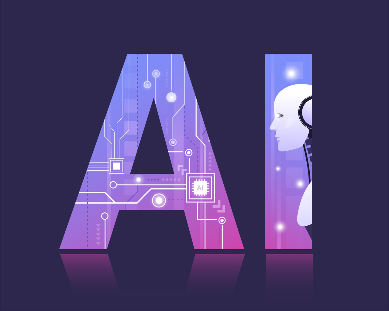 sztuczna inteligencja, napis AI, w tle znajduje się robot