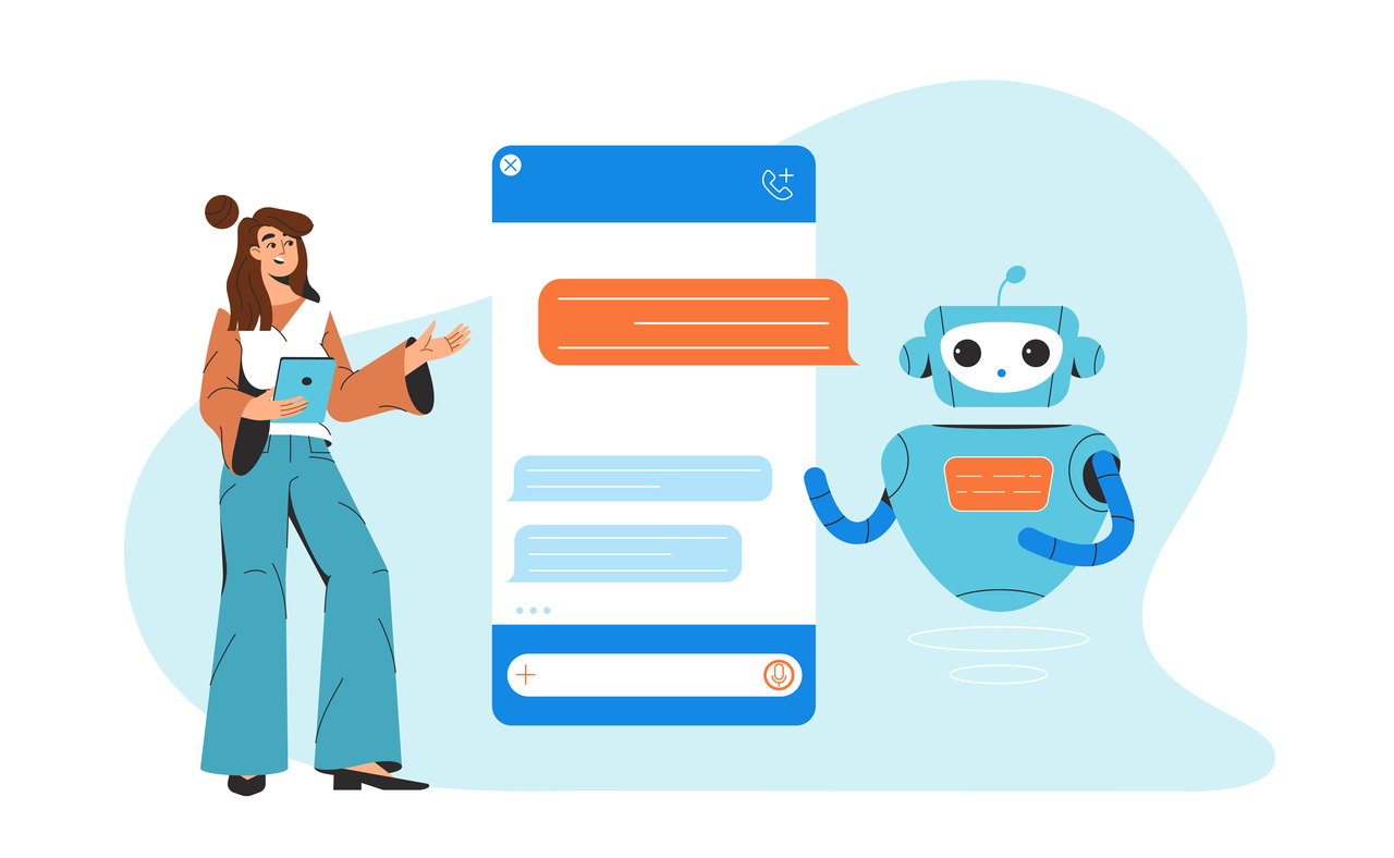 dziewczyna i robot podczas rozmowy, wizualizacja działania chatbota