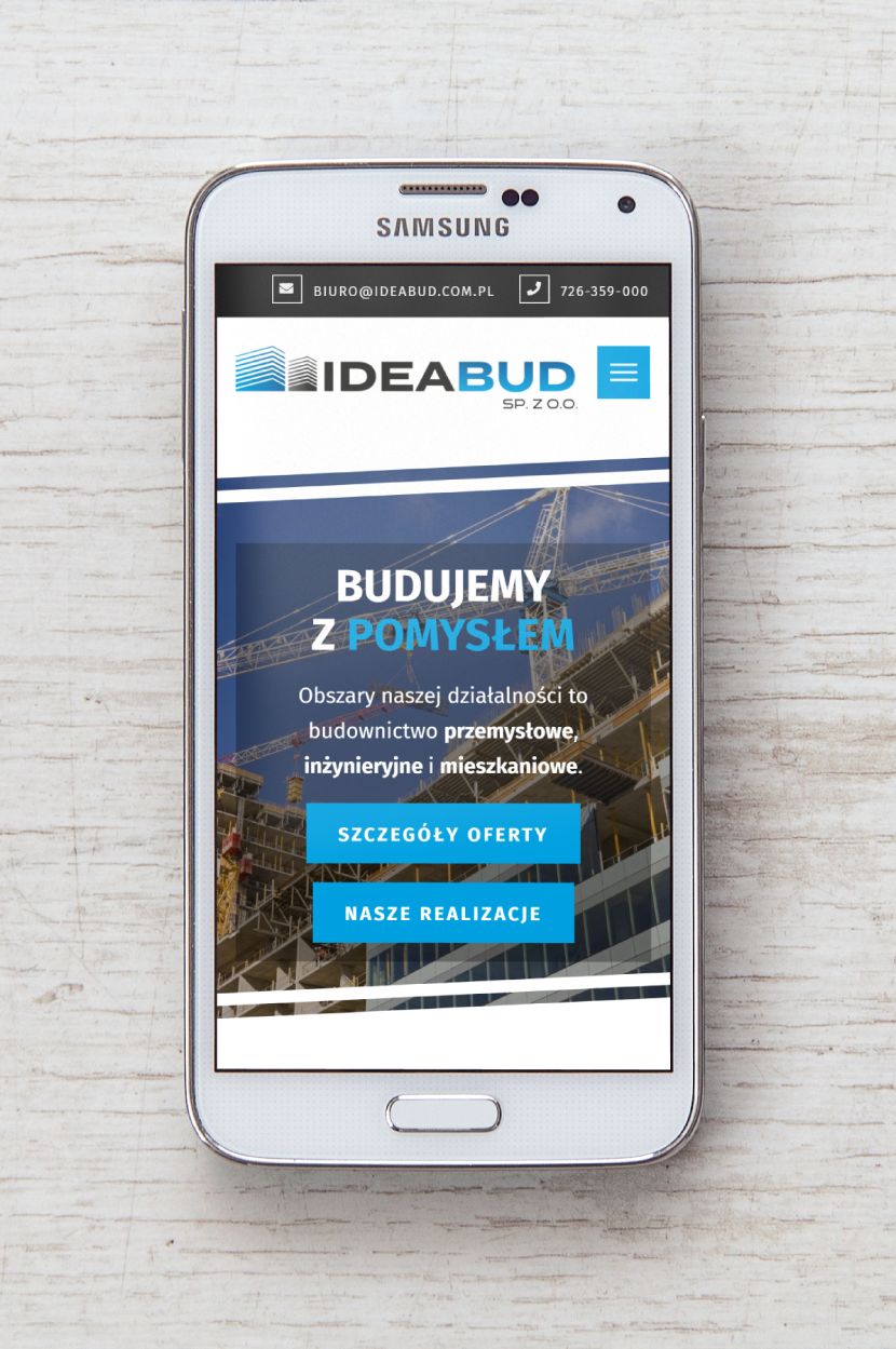 Ideabud - wygląd strony na urządzeniach mobilnych