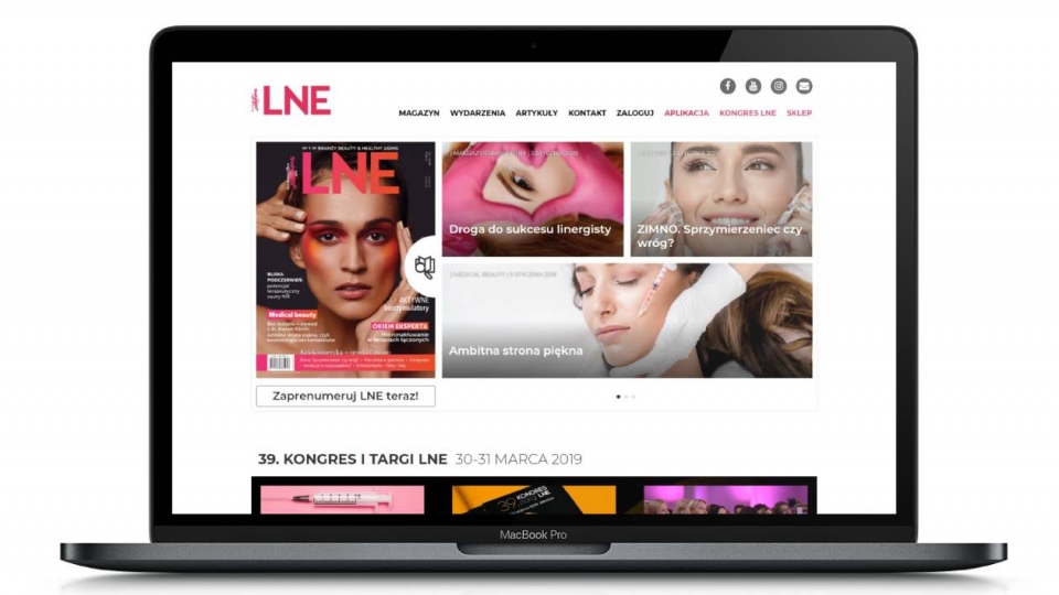 LNE - wygląd strony głównej na komputerze